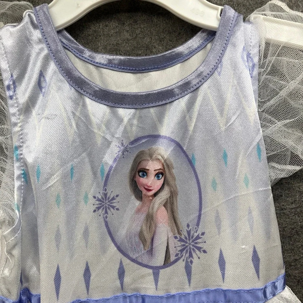 Disney Frozen Elsa Nightgown Dress Girls 3T Blue White Polyester Mesh Overlay